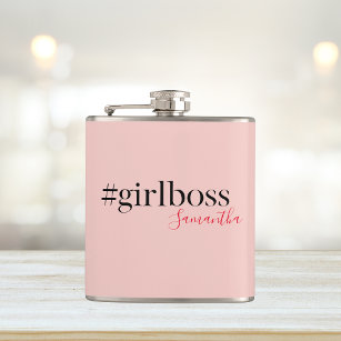 Modern Pink Girl Boss & Name   best Girly Gift Flask