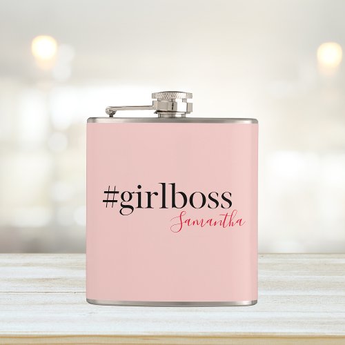Modern Pink Girl Boss  Name  best Girly Gift Flask