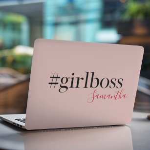 Modern Pink Girl Boss & Name   best Girly Gift HP Laptop Skin