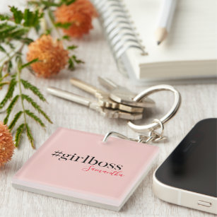 Modern Pink Girl Boss & Name   best Girly Gift Keychain