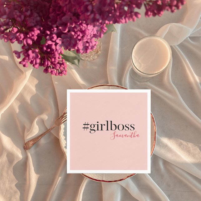 Modern Pink Girl Boss & Name | best Girly Gift Napkins (Creator Uploaded)
