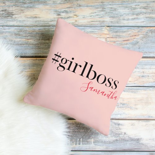 Modern Pink Girl Boss  Name  best Girly Gift Outdoor Pillow