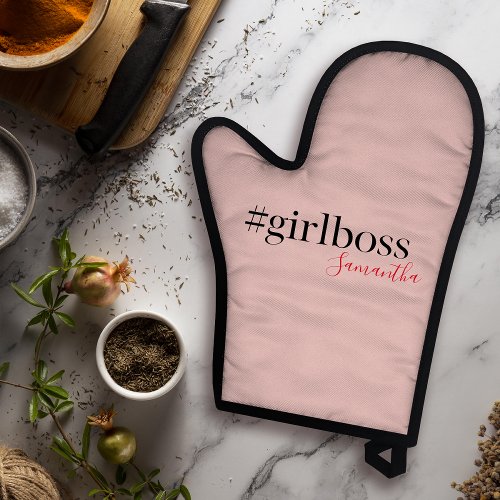 Modern Pink Girl Boss  Name  best Girly Gift Oven Mitt