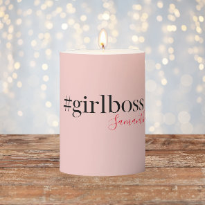 Modern Pink Girl Boss & Name | best Girly Gift Pillar Candle