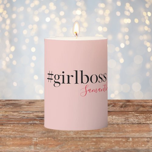 Modern Pink Girl Boss  Name  best Girly Gift Pillar Candle
