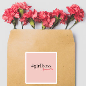 Modern Pink Girl Boss & Name | best Girly Gift Square Sticker
