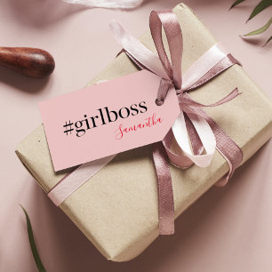 Modern Pink Girl Boss & Name best Girly Gift Tags