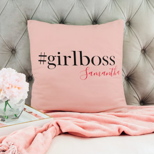 Modern Pink Girl Boss & Name   best Girly Gift Throw Pillow