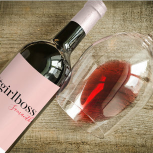 Modern Pink Girl Boss & Name best Girly Gift Wine Label
