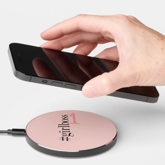 Modern Pink Girl Boss & Name | best Girly Gift  Wireless Charger (Hand)