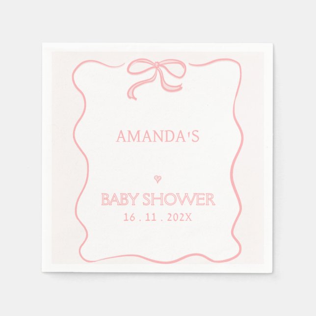 Modern Pink Girl Bow Baby Shower Paper Napkins (Front)