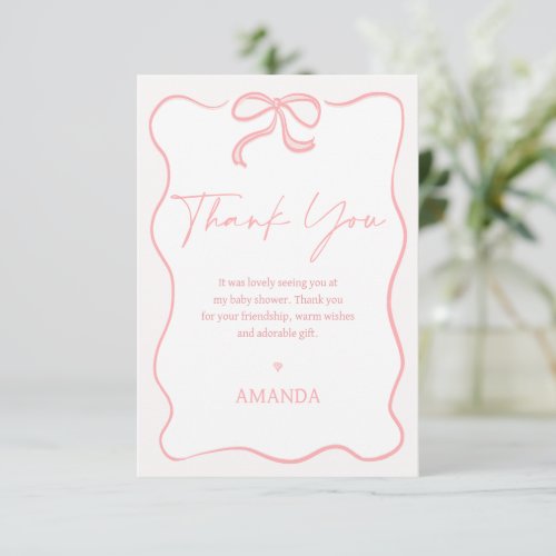 Modern Pink Girl Bow Baby Shower Thank You Card
