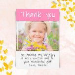Modern Pink Girl Custom Photo Birthday  Thank You Card<br><div class="desc">Modern Pink Girl Custom Photo Birthday Thank You Card. Modern thank you postcard for kids with a pink and white background,  thank you text and your message and name. Personalize with your favorite photo of a birthday girl. Thank your friends and family for their gifts and wishes.</div>