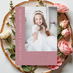 Modern Pink Girl First Holy Communion Photo Foil Invitation