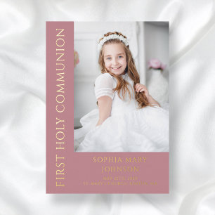 Modern Pink Girl First Holy Communion Photo Foil Invitation