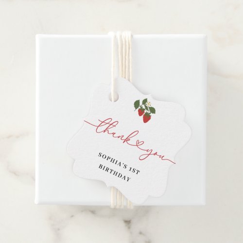 Modern Pink Girls Berry First Birthday Thank You Favor Tags