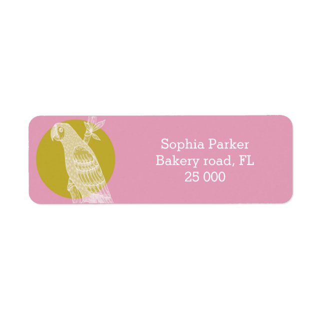 Modern pink girly bird parrot Return Address Label (Front)