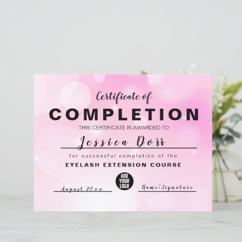 Modern Pink Girly Certificate of completion