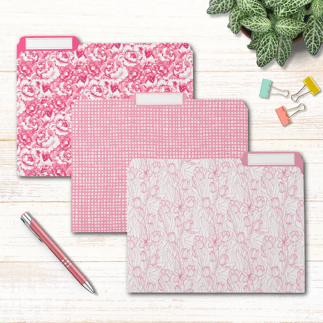 Modern Pink Girly Chic Floral Plaid Pattern File Folder | Zazzle