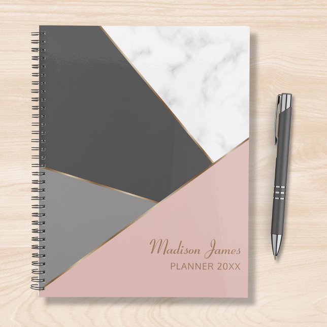 Modern Pink Girly Chic Marble Personalized Name Planner (Creator Uploaded)