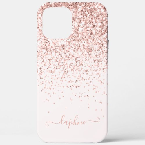 Modern pink girly glitter initial monogram iPhone 12 pro max case