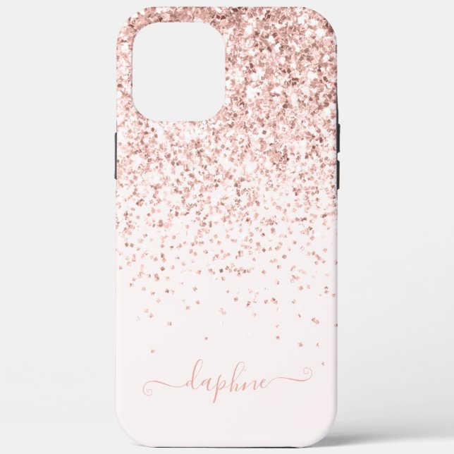 Modern pink girly glitter initial monogram Case-Mate iPhone case (Back)