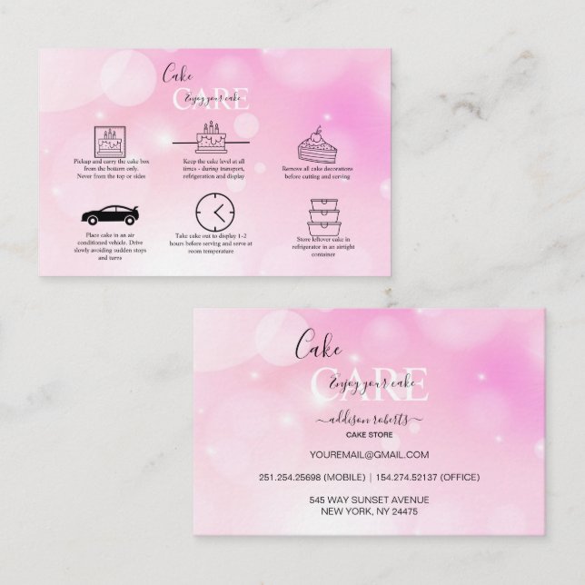 Modern Pink Girly Gradient  Cake Care Business Car Business Card (Front/Back)