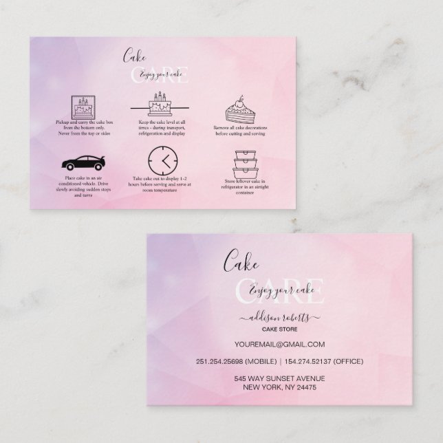 Modern Pink Girly Gradient  Cake Care Business Card (Front/Back)