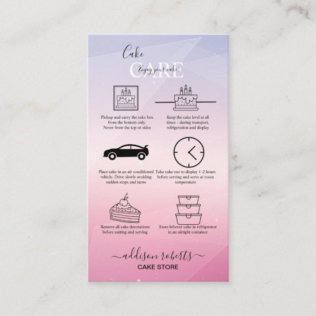 Modern Pink Girly Gradient Cake Care Business Card (Front)