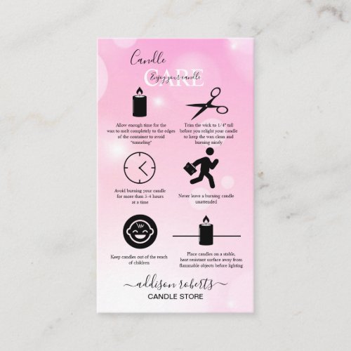 Modern Pink Girly Gradient Candle Care Business Ca Business Card