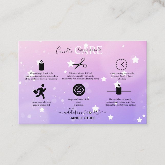 Modern Pink Girly Gradient Candle Care Business Ca Card (Front)