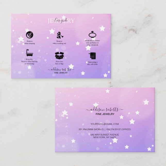Modern Pink Girly Gradient Jewelry Care Business C Card (Front/Back)