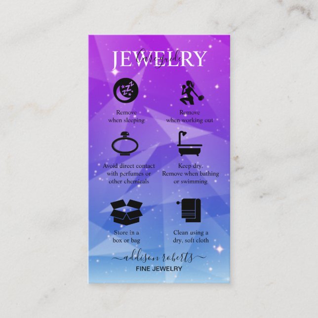 Modern Pink Girly Gradient Jewelry Care   Business Card (Front)
