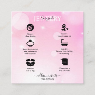 Modern Pink Girly Gradient Jewelry Care Square Bus Business Card