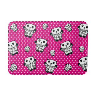 Modern Pink Girly Kawaii Cute Panda Bear Polka Dot Bathroom Mat