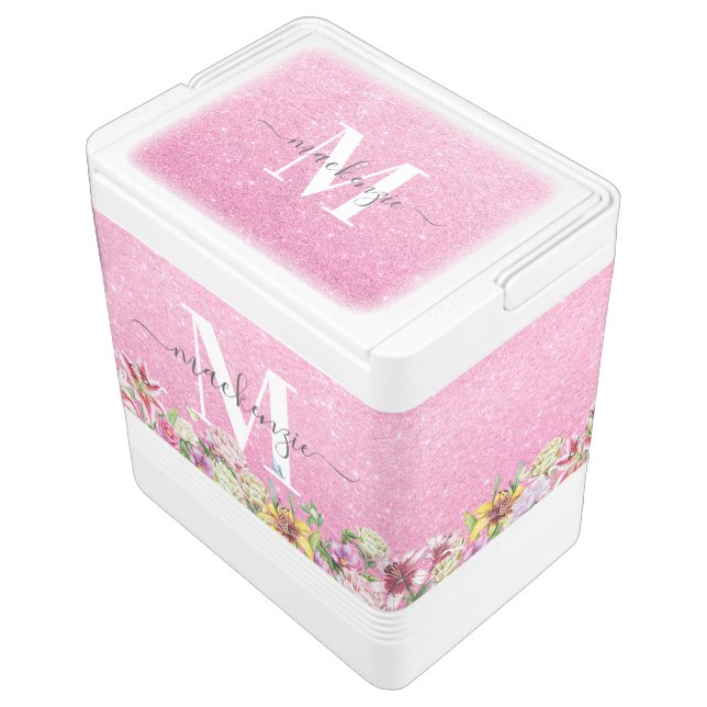 Modern Pink Girly Monogram Cooler (Angled)