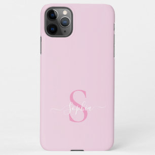 Modern Pink Girly Monogram Stylish Script Name iPhone 11Pro Max Case