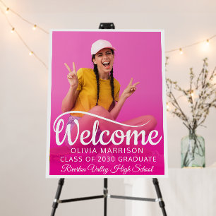 Modern pink girly script photo elegant graduation foam board