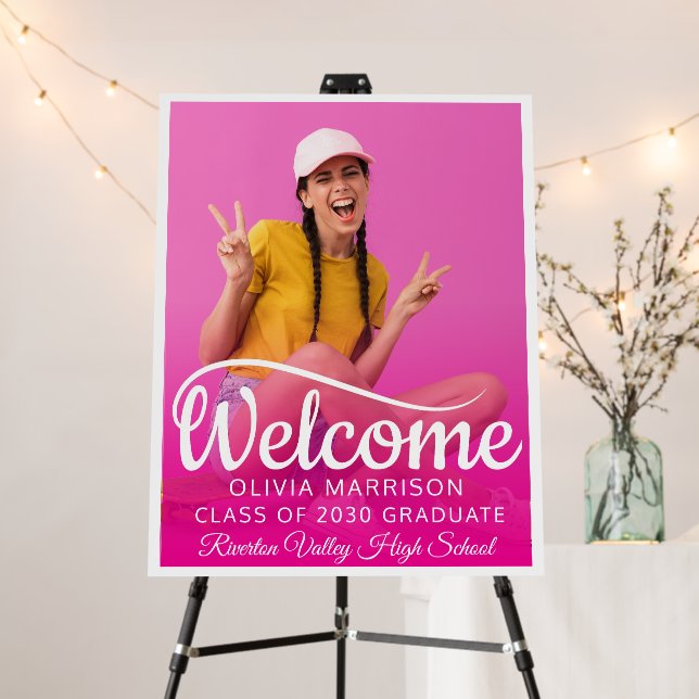 Modern pink girly script photo elegant graduation  foam board (In Situ (Stand))