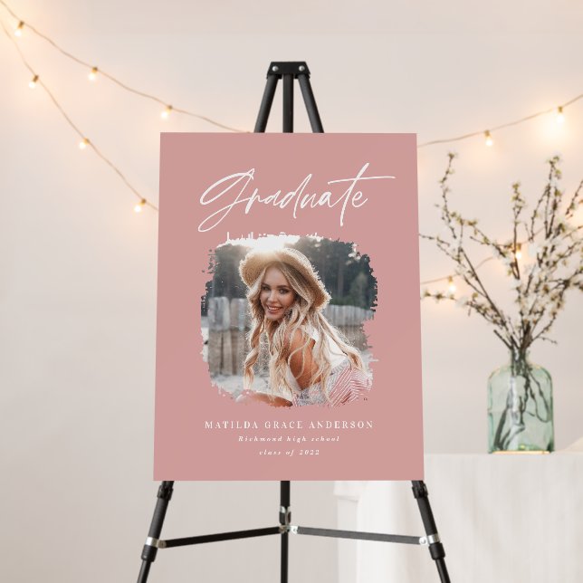 Modern pink girly script photo elegant graduation foam board (In Situ (Stand))