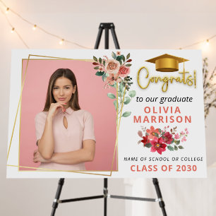 Modern pink girly script photo elegant graduation  foam board