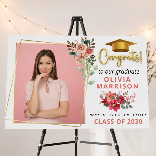 Modern pink girly script photo elegant graduation  foam board (In Situ (Stand))