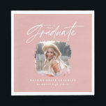 Modern pink girly script photo elegant graduation napkins<br><div class="desc">Modern minimal pink girly script photo elegant graduation announcement party gift. Part of a modern collection.</div>