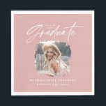 Modern pink girly script photo elegant graduation napkins<br><div class="desc">Modern minimal pink girly script photo elegant graduation announcement party gift. Part of a modern collection.</div>