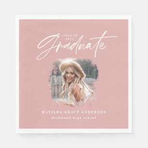 Modern pink girly script photo elegant graduation napkins