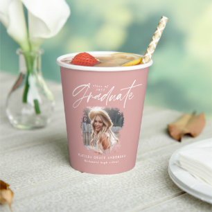 Modern pink girly script photo elegant graduation paper cups