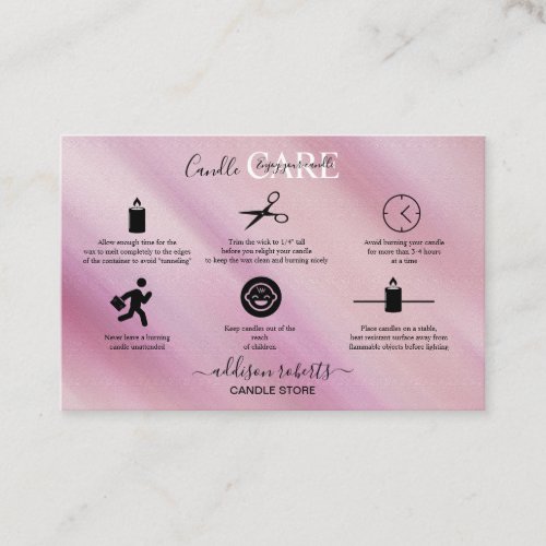 Modern Pink Glam Iridescent Sparkle Candle Care Bu Business Card