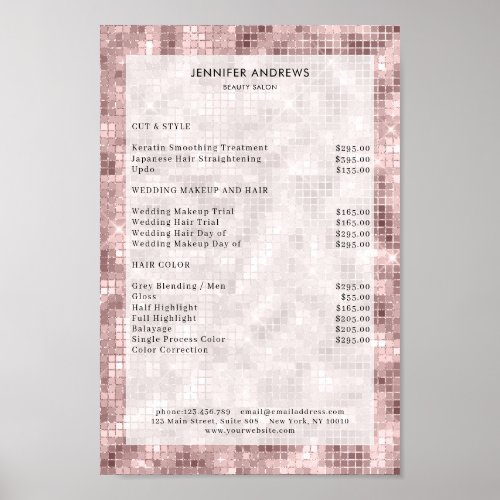 Modern pink glam salon price list Poster