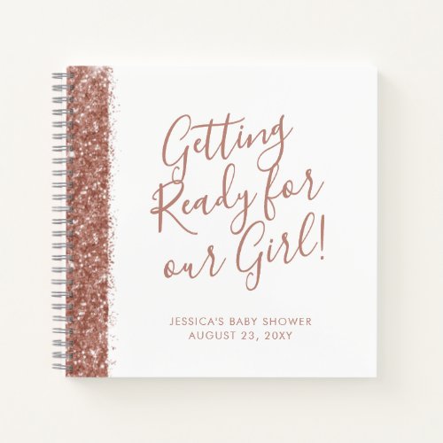 Modern Pink Glitter Baby Shower Guest  Notebook