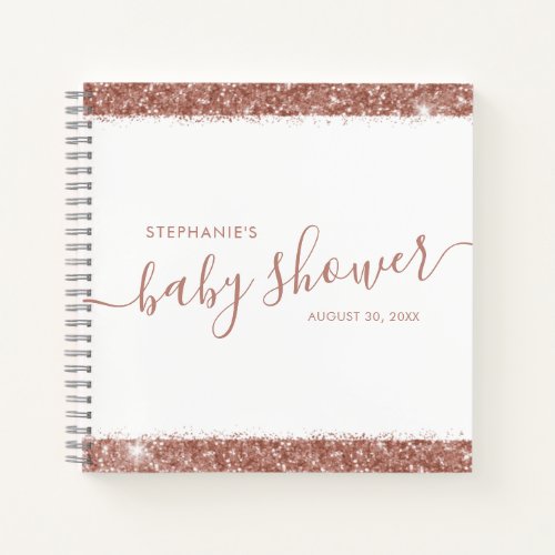 Modern Pink Glitter Baby Shower Guest Notebook